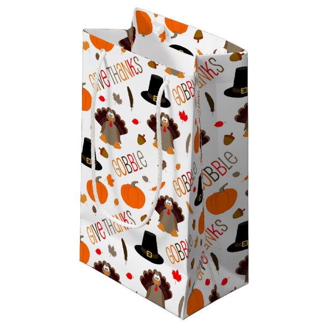 Cute Thanksgiving Pattern Gobble Give Thanks Small Gift Bag (Front Angled)