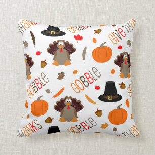 Cute Thanksgiving Pattern Gobble Give Thanks Throw Pillow