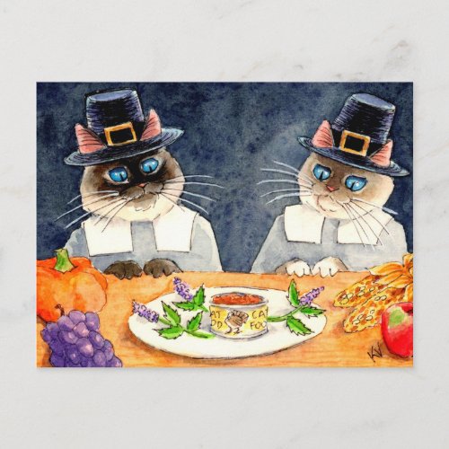 Cute Thanksgiving Pilgrim Cats postcard