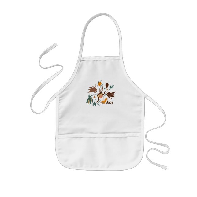 Cute Thanksgiving Pilgrim Fall Greenery Doodles Kids' Apron (Front)