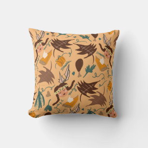 Cute Thanksgiving Pilgrim Fall Greenery Doodles Throw Pillow