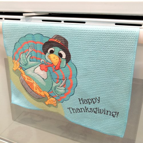 Cute Thanksgiving Pilgrim Turkey Kids Dinner Blue Kitchen Towel