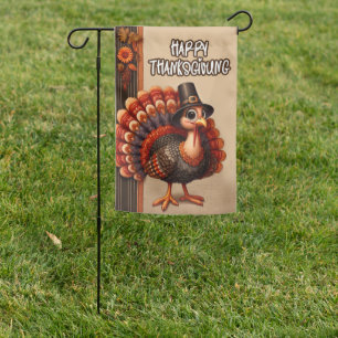 Cute Thanksgiving Pilgrim Turkey Welcome Garden Flag