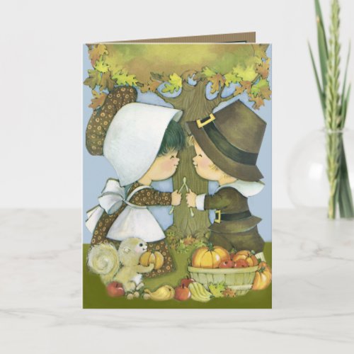 Cute Thanksgiving Pilgrim Wishes Holiday Card