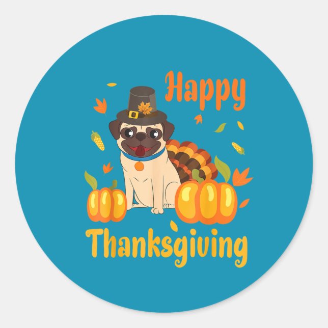 Cute  Thanksgiving Pug Sticker (Front)