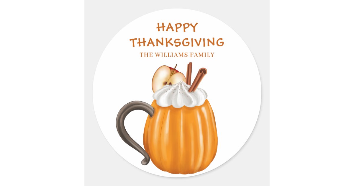 Cute Thanksgiving Pumpkin Name Classic Round Sticker | Zazzle