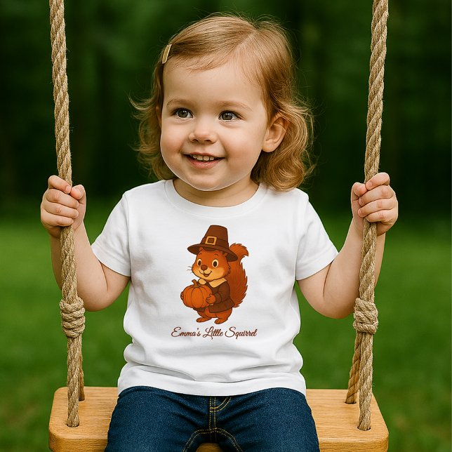 cute Thanksgiving Squirrel Pumpkin illustration Baby T-Shirt (Creator Uploaded)