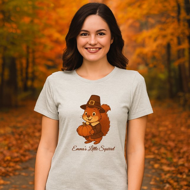cute Thanksgiving Squirrel Pumpkin illustration Tri-Blend Shirt (Creator Uploaded)