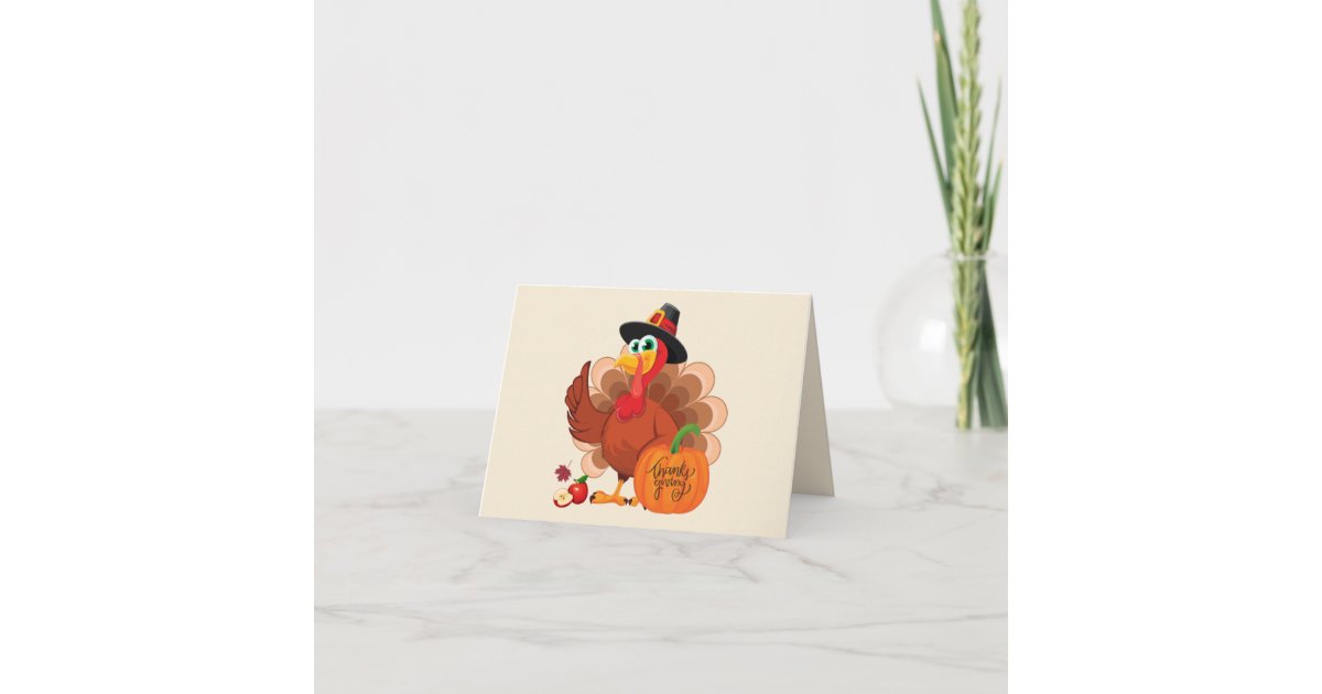Cute Thanksgiving Turkey and Pumpkin Harvest Thank You Card | Zazzle