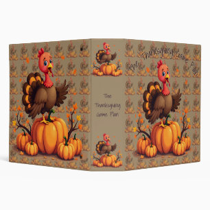 Cute Thanksgiving Turkey Autumn Pumpkins Scene 3 Ring Binder