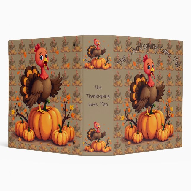 Cute Thanksgiving Turkey Autumn Pumpkins Scene 3 Ring Binder (Background)