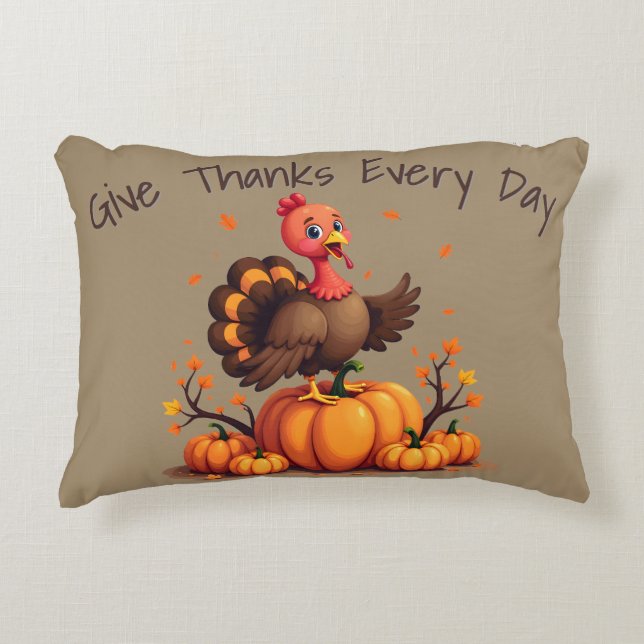 Cute Thanksgiving Turkey Autumn Pumpkins Scene Accent Pillow (Front)