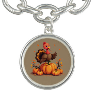 Cute Thanksgiving Turkey Autumn Pumpkins Scene Bracelet