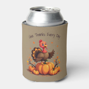 Cute Thanksgiving Turkey Autumn Pumpkins Scene Can Cooler