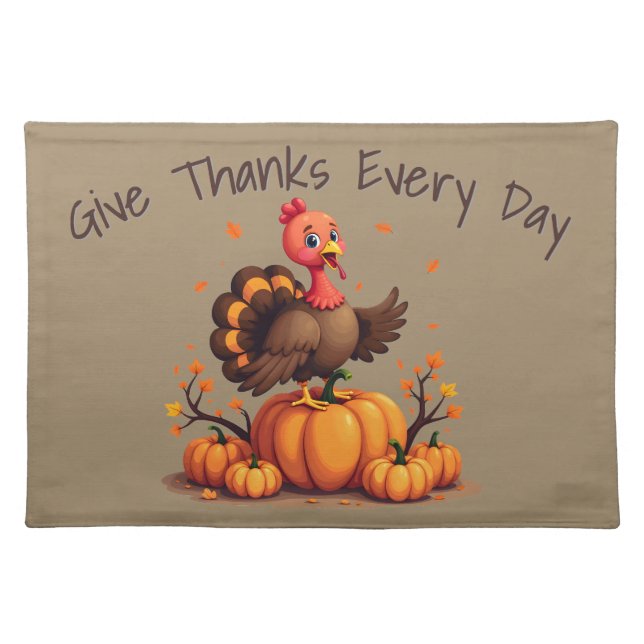 Cute Thanksgiving Turkey Autumn Pumpkins Scene Cloth Placemat (Front)