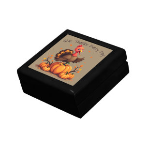 Cute Thanksgiving Turkey Autumn Pumpkins Scene Gift Box