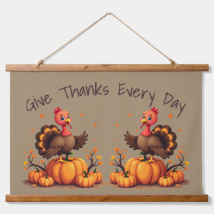 Cute Thanksgiving Turkey Autumn Pumpkins Scene Hanging Tapestry