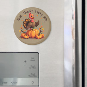 Cute Thanksgiving Turkey Autumn Pumpkins Scene Magnet