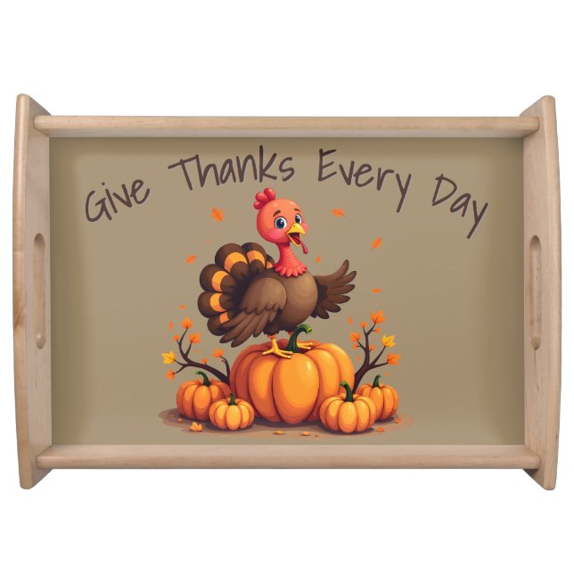 Cute Thanksgiving Turkey Autumn Pumpkins Scene Serving Tray (Front)