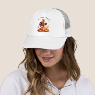 Cute Thanksgiving Turkey Autumn Pumpkins Scene Trucker Hat