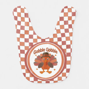 Cute Thanksgiving Turkey Cartoon – “Gobble Gobble” Baby Bib