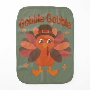Cute Thanksgiving Turkey Cartoon – “Gobble Gobble” Baby Burp Cloth
