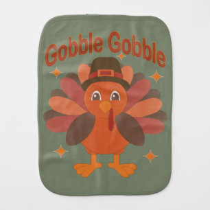 Cute Thanksgiving Turkey Cartoon – “Gobble Gobble” Baby Burp Cloth
