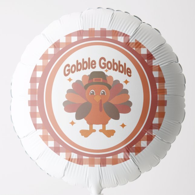 Cute Thanksgiving Turkey Cartoon – “Gobble Gobble” Balloon (Front)