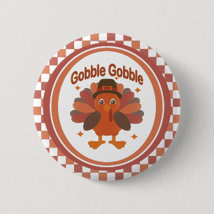 Cute Thanksgiving Turkey Cartoon – “Gobble Gobble” Button