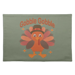 Cute Thanksgiving Turkey Cartoon – “Gobble Gobble” Cloth Placemat