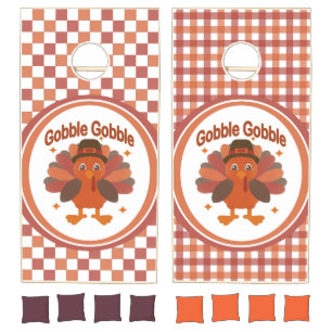 Cute Thanksgiving Turkey Cartoon – “Gobble Gobble” Cornhole Set