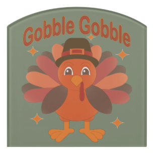 Cute Thanksgiving Turkey Cartoon – “Gobble Gobble” Door Sign