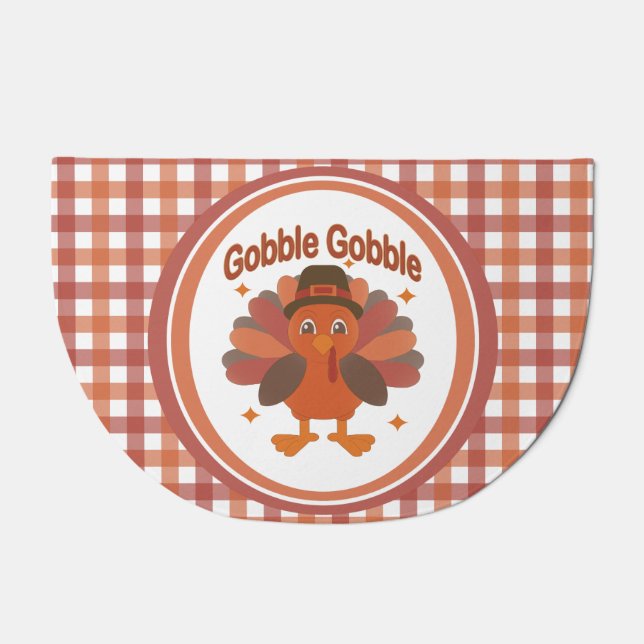 Cute Thanksgiving Turkey Cartoon – “Gobble Gobble” Doormat (Front)