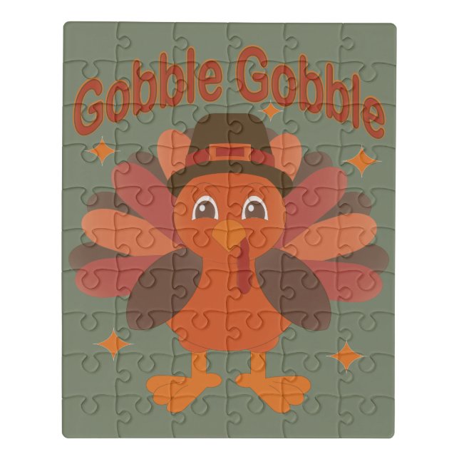 Cute Thanksgiving Turkey Cartoon – “Gobble Gobble” Jigsaw Puzzle (Puzzle Vertical)