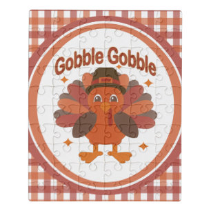 Cute Thanksgiving Turkey Cartoon – “Gobble Gobble” Jigsaw Puzzle