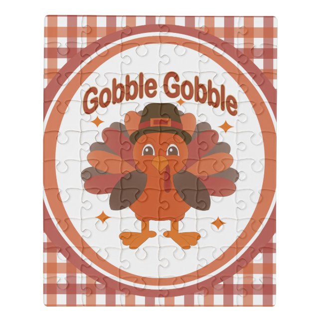 Cute Thanksgiving Turkey Cartoon – “Gobble Gobble” Jigsaw Puzzle (Puzzle Vertical)