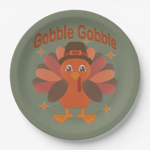 Cute Thanksgiving Turkey Cartoon – “Gobble Gobble” Paper Plates