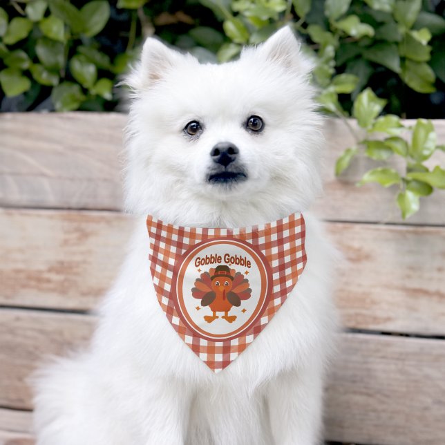 Cute Thanksgiving Turkey Cartoon – “Gobble Gobble” Pet Bandana Collar (Dog)