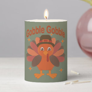 Cute Thanksgiving Turkey Cartoon – “Gobble Gobble” Pillar Candle