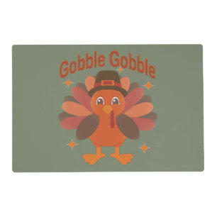 Cute Thanksgiving Turkey Cartoon – “Gobble Gobble” Placemat