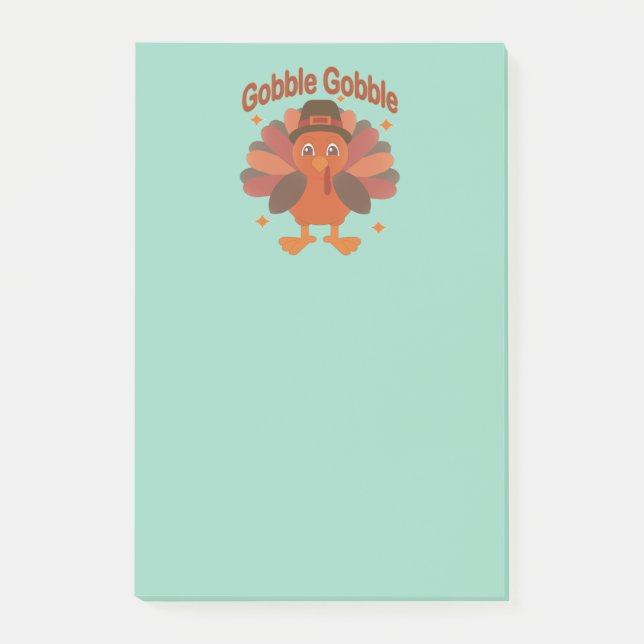 Cute Thanksgiving Turkey Cartoon – “Gobble Gobble” Post-it Notes (Front)