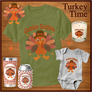 Cute Thanksgiving Turkey Cartoon – “Gobble Gobble” T-Shirt