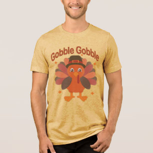 Cute Thanksgiving Turkey Cartoon – “Gobble Gobble” Tri-Blend Shirt