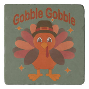 Cute Thanksgiving Turkey Cartoon – “Gobble Gobble” Trivet