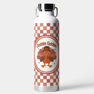 Cute Thanksgiving Turkey Cartoon – “Gobble Gobble” Water Bottle