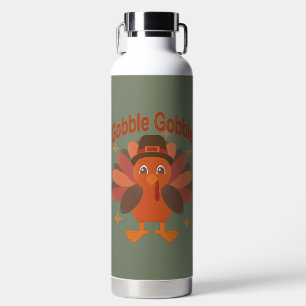 Cute Thanksgiving Turkey Cartoon – “Gobble Gobble” Water Bottle