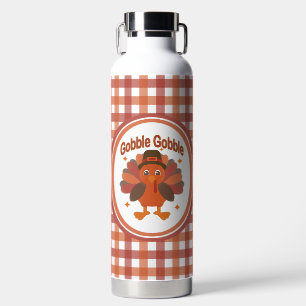 Cute Thanksgiving Turkey Cartoon – “Gobble Gobble” Water Bottle