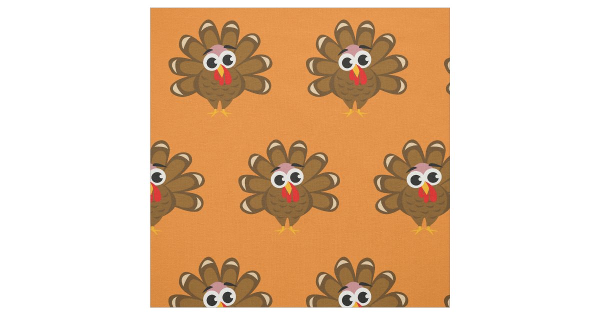 Cute Thanksgiving turkey cartoon pattern fabric | Zazzle.com