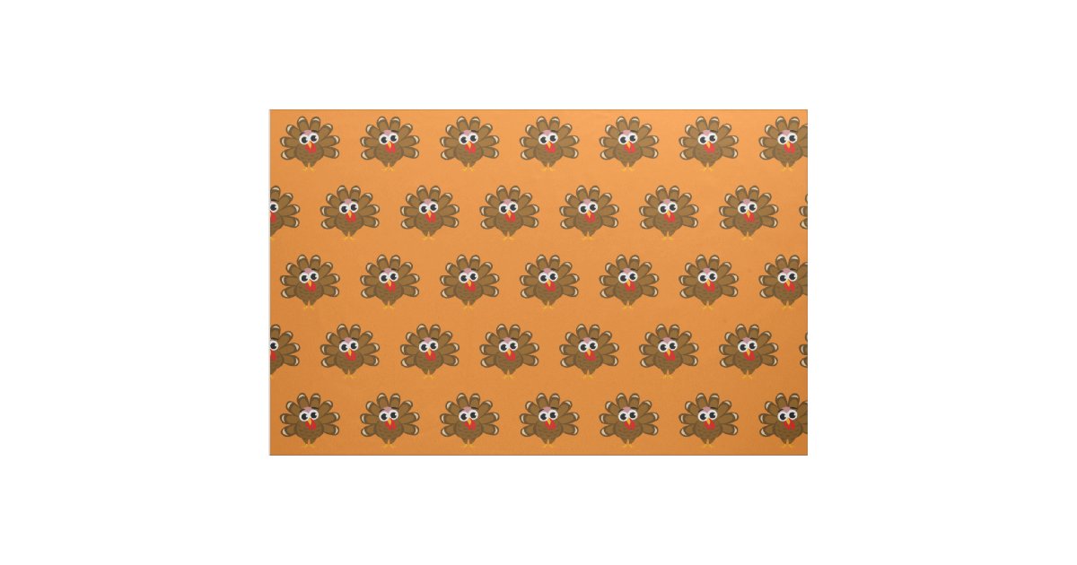 Cute Thanksgiving turkey cartoon pattern fabric | Zazzle
