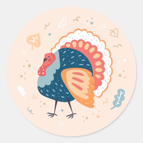 Cute Thanksgiving Turkey Classic Round Sticker